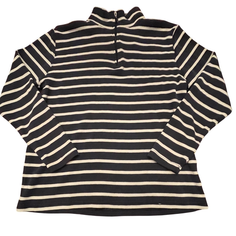 LL Bean Womens Small Navy Blue White Striped 100% Cotton Quarter Zip Pullover